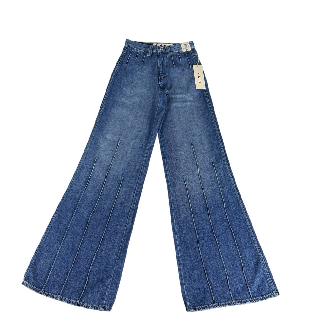 AMO Sara Trouser Women Sz 23 Delight High Rise Subtle Wide Leg Full Inseam Jeans